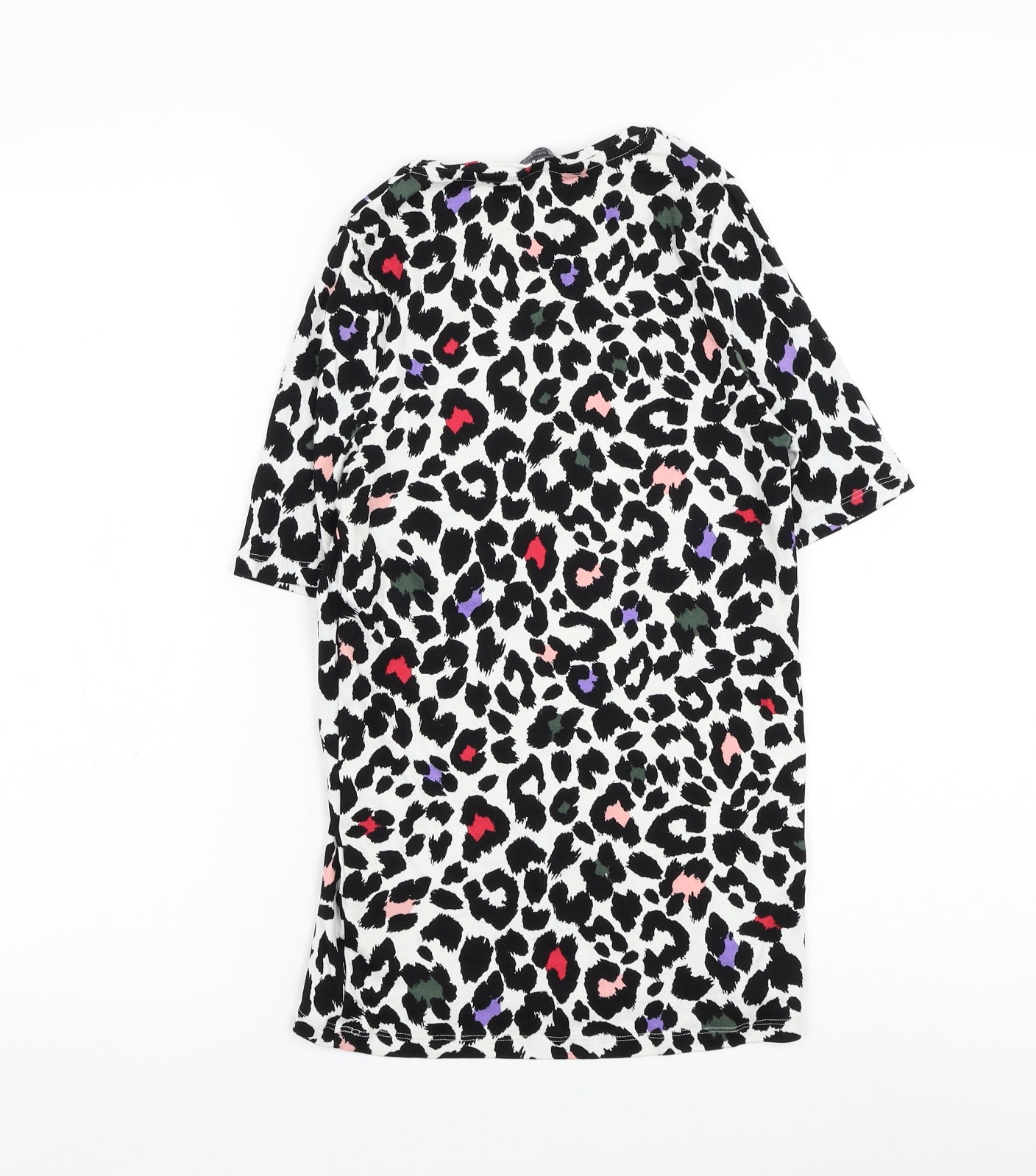Marks and Spencer Womens White Animal Print Cotton Basic T-Shirt Size 12 Round Neck