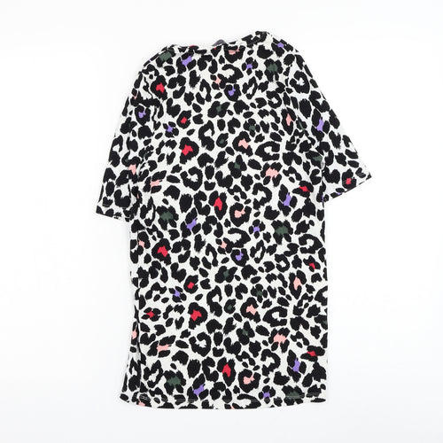Marks and Spencer Womens White Animal Print Cotton Basic T-Shirt Size 12 Round Neck