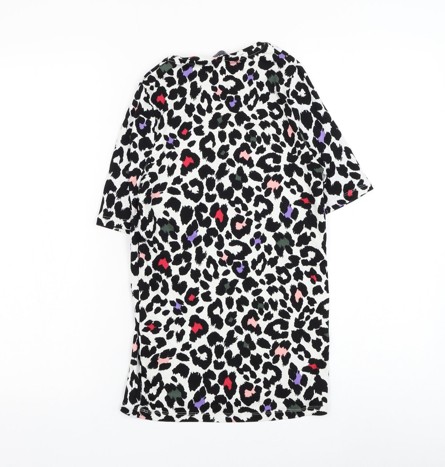 Marks and Spencer Womens White Animal Print Cotton Basic T-Shirt Size 12 Round Neck