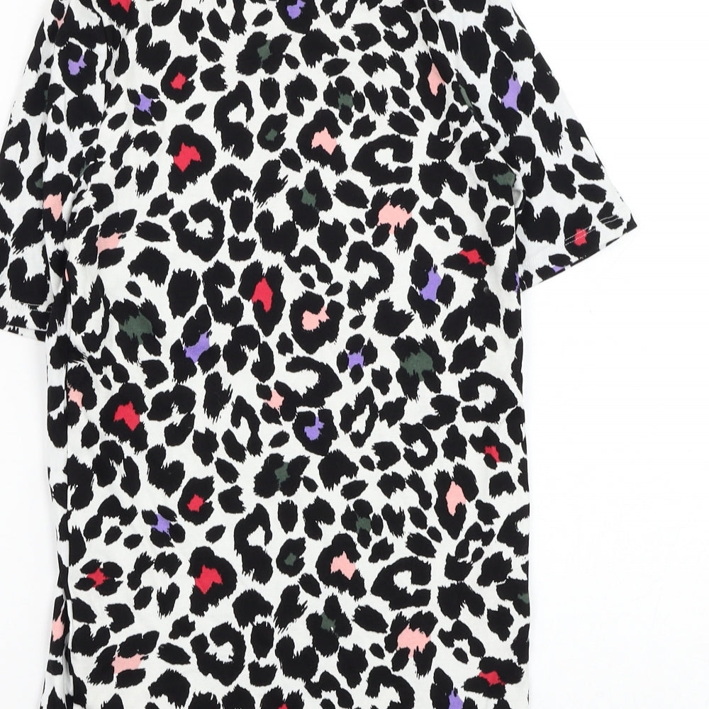 Marks and Spencer Womens White Animal Print Cotton Basic T-Shirt Size 12 Round Neck
