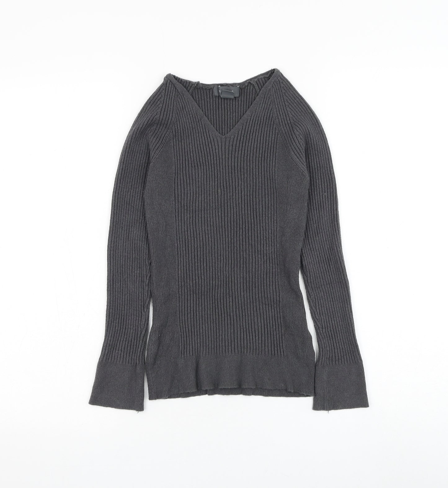 Primark Womens Grey V-Neck Viscose Pullover Jumper Size 12