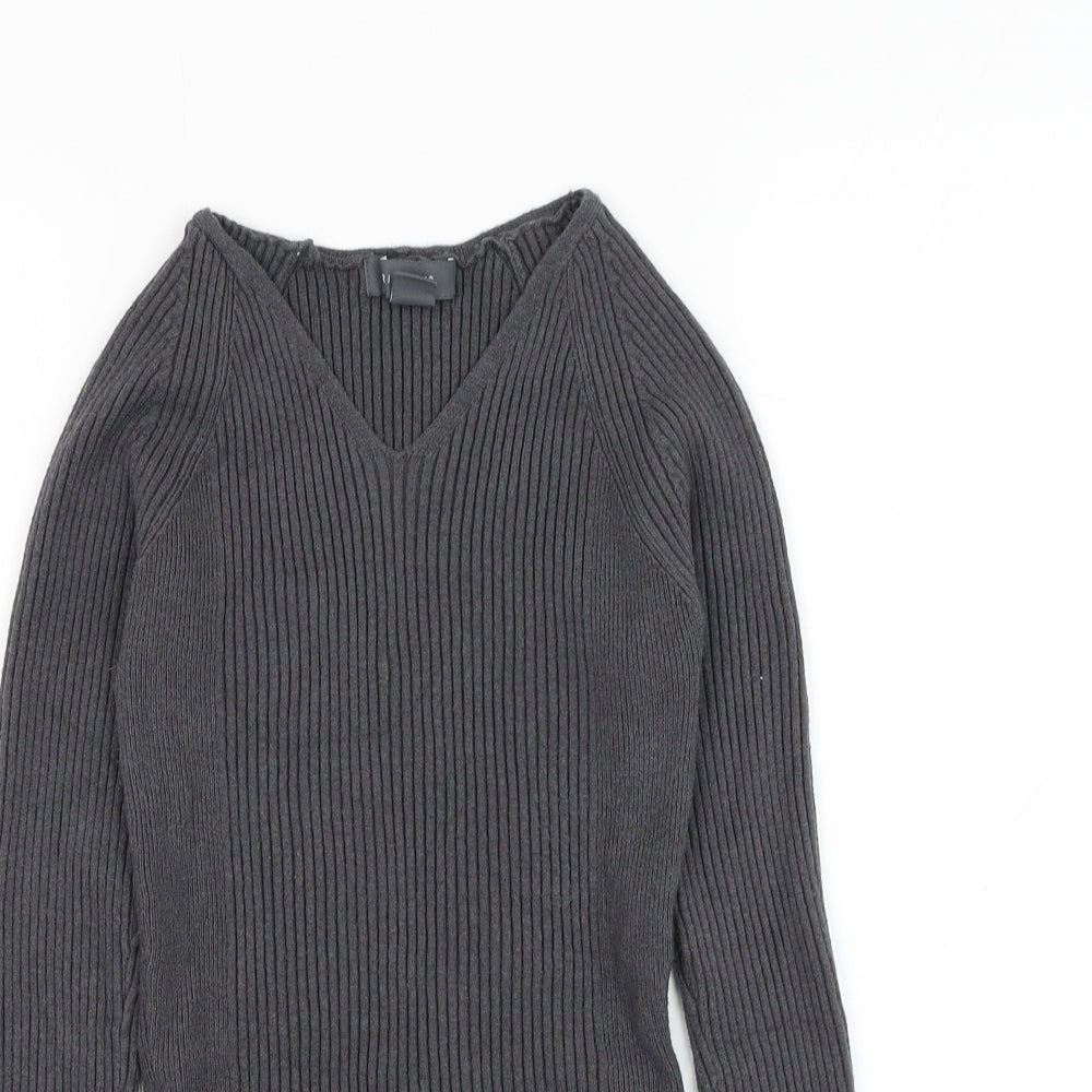 Primark Womens Grey V-Neck Viscose Pullover Jumper Size 12