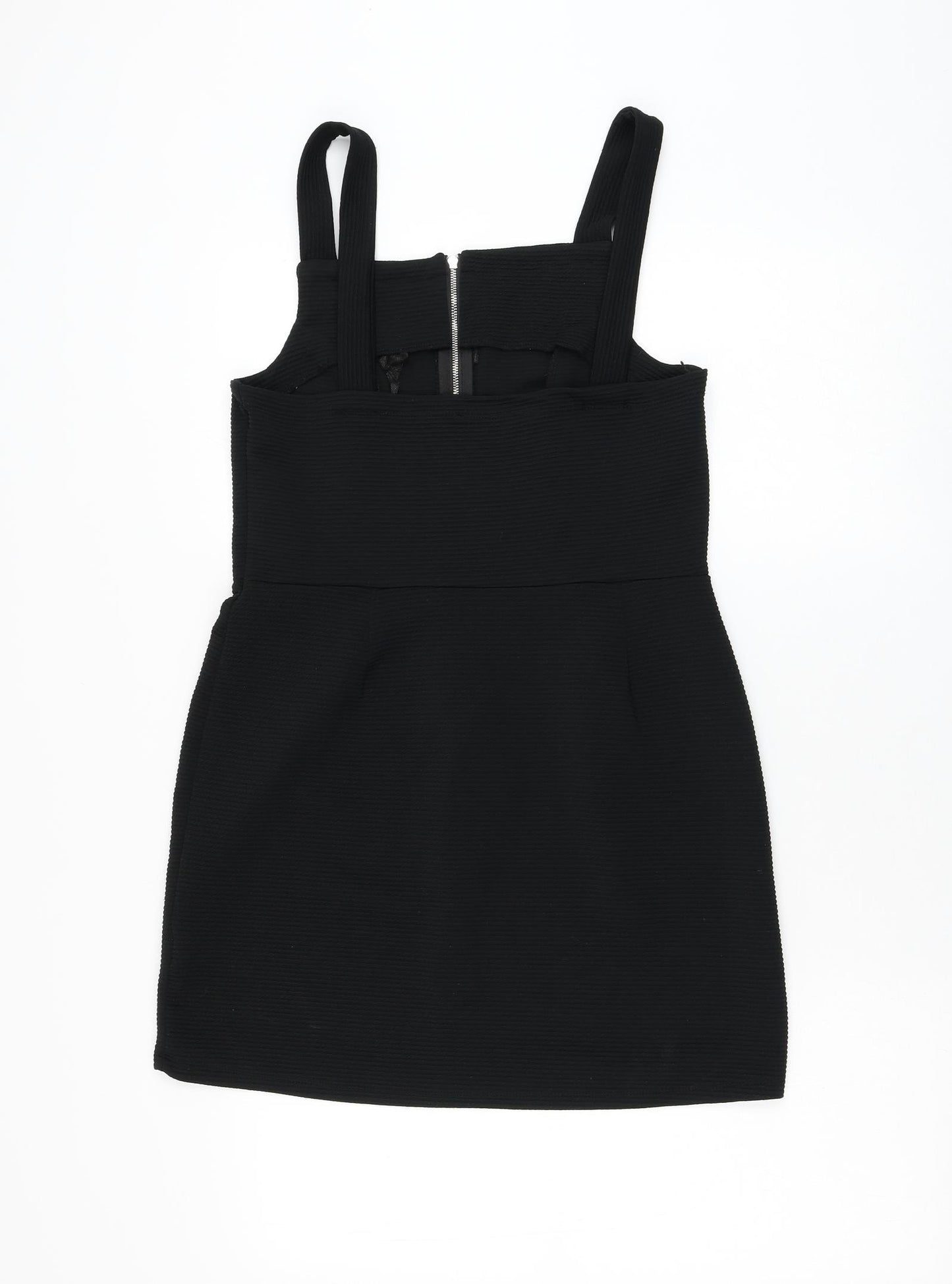 Primark Womens Black Polyester Pencil Dress Size 12 Square Neck Zip