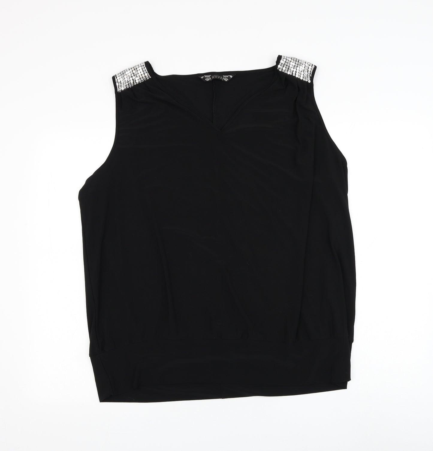 Joanna Hope Womens Black Polyester Basic Blouse Size 24 V-Neck