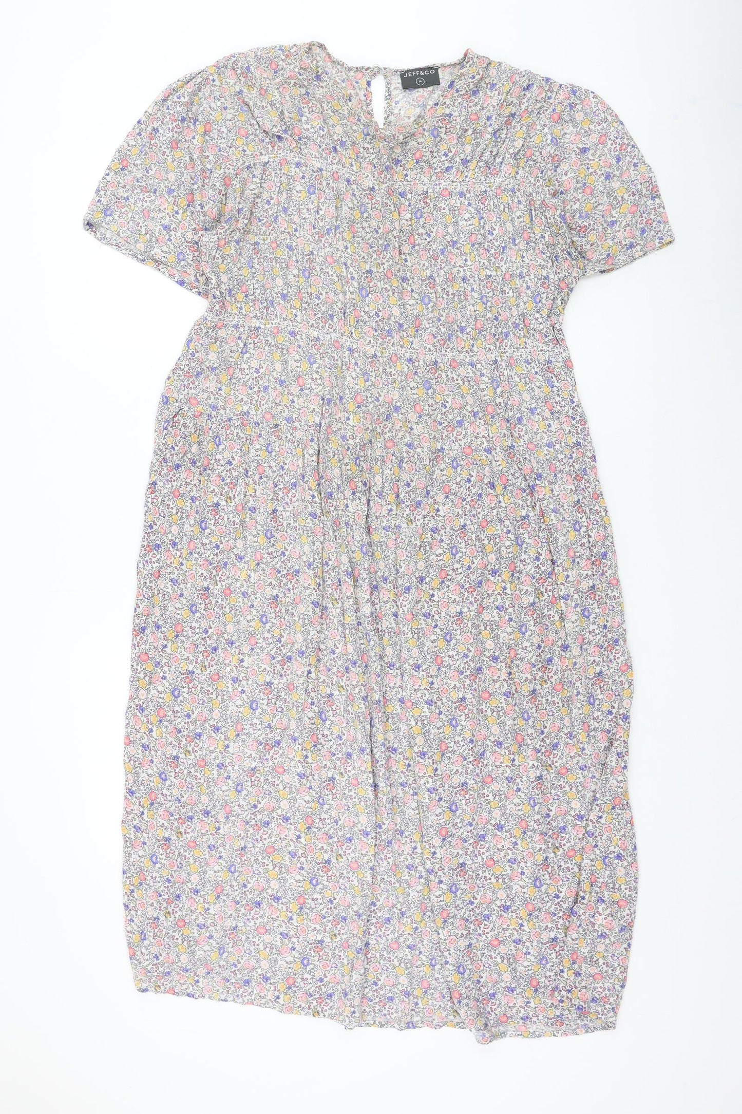 Jeff&Co Womens Multicoloured Floral Viscose Trapeze & Swing Size 14 Round Neck Button