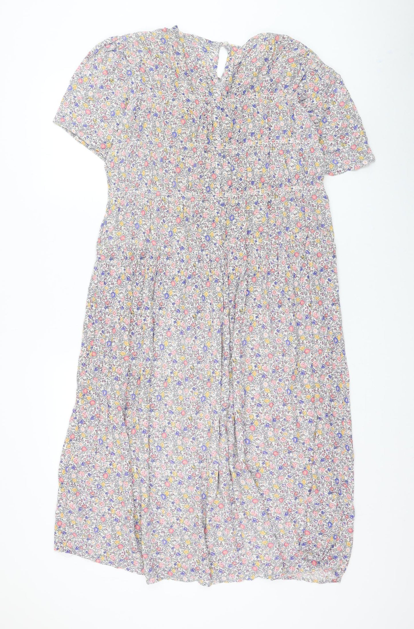 Jeff&Co Womens Multicoloured Floral Viscose Trapeze & Swing Size 14 Round Neck Button