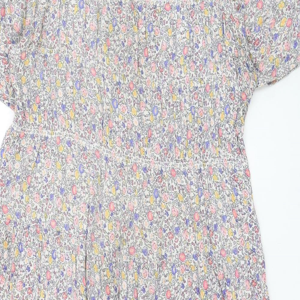 Jeff&Co Womens Multicoloured Floral Viscose Trapeze & Swing Size 14 Round Neck Button