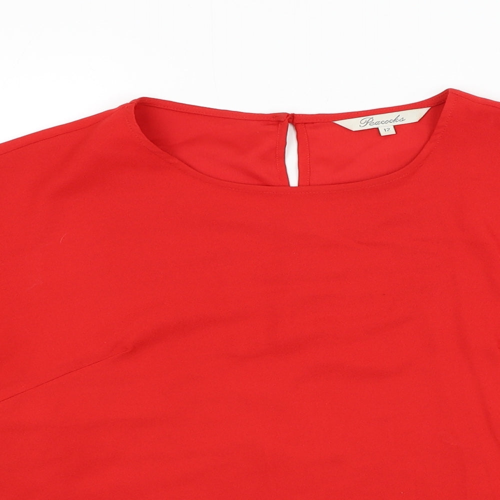 Peacocks Womens Red Polyester Basic Blouse Size 12 Round Neck