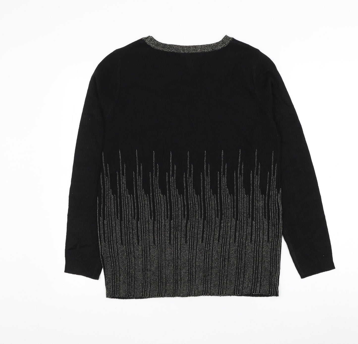 Intuition Womens Black Round Neck Geometric Acrylic Pullover Jumper Size 12