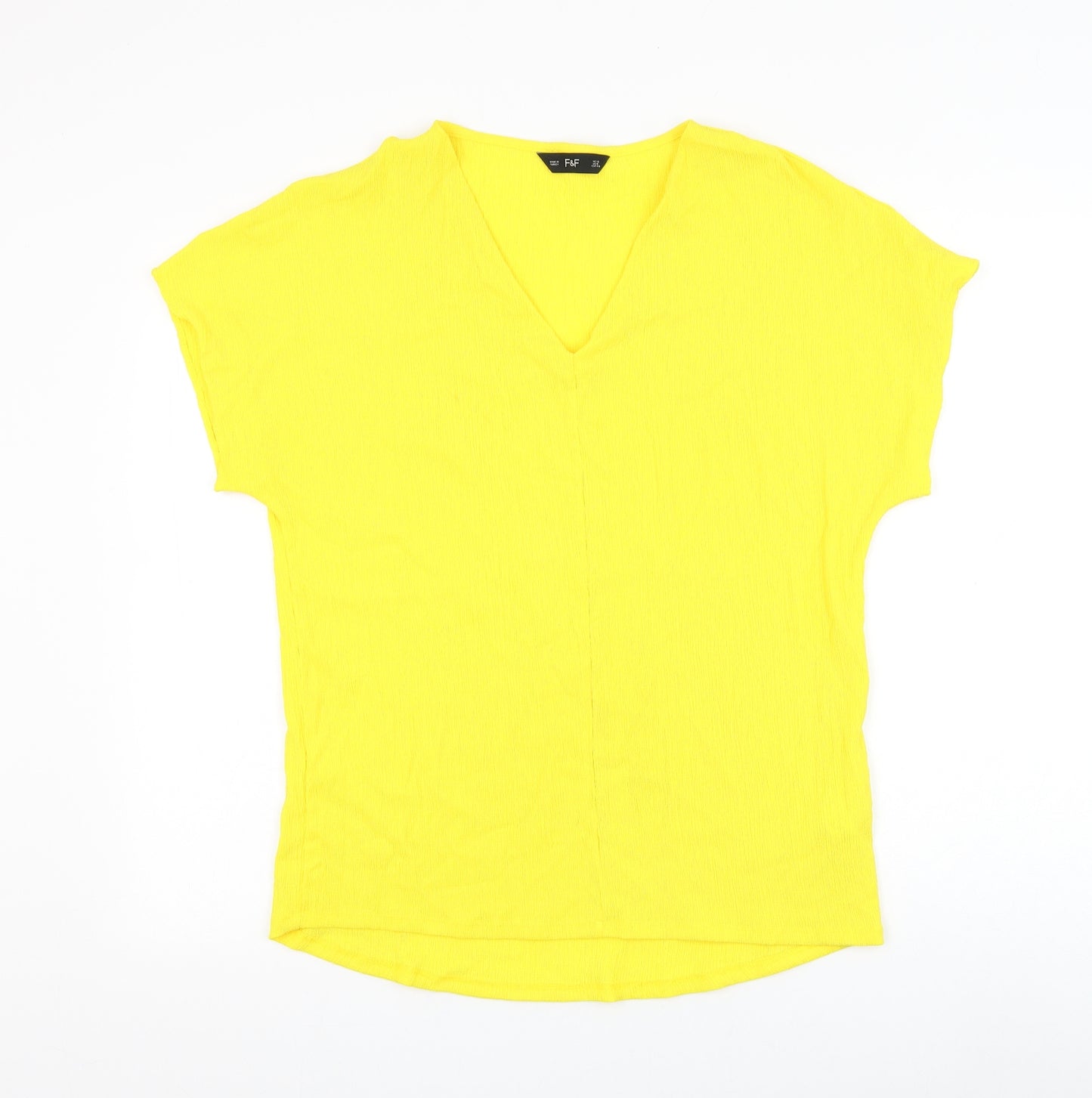 F&F Womens Yellow Polyester Basic T-Shirt Size 12 V-Neck