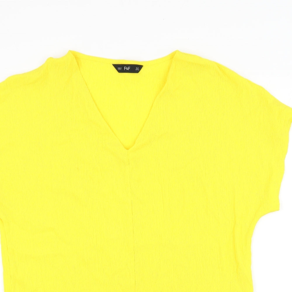 F&F Womens Yellow Polyester Basic T-Shirt Size 12 V-Neck