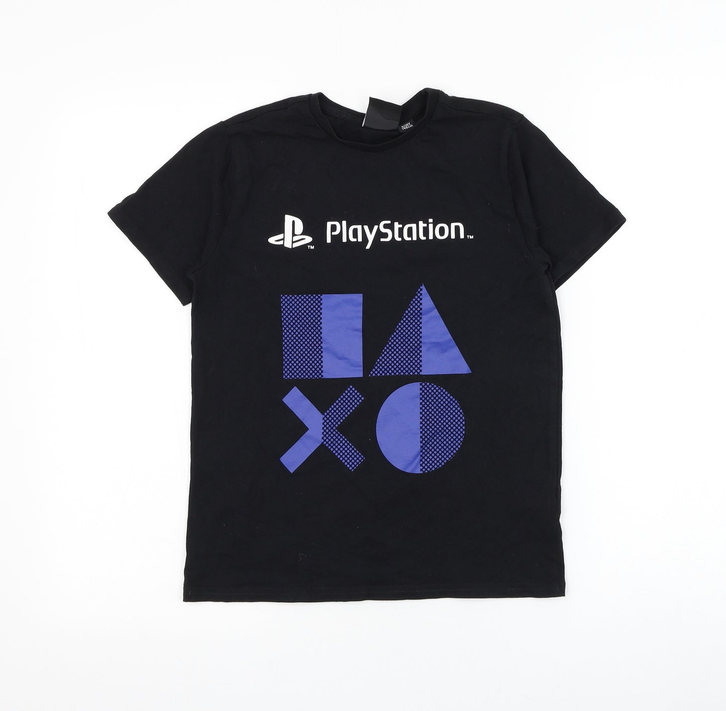 Primark Boys Black Cotton Basic T-Shirt Size 9-10 Years Round Neck Pullover - Playstation
