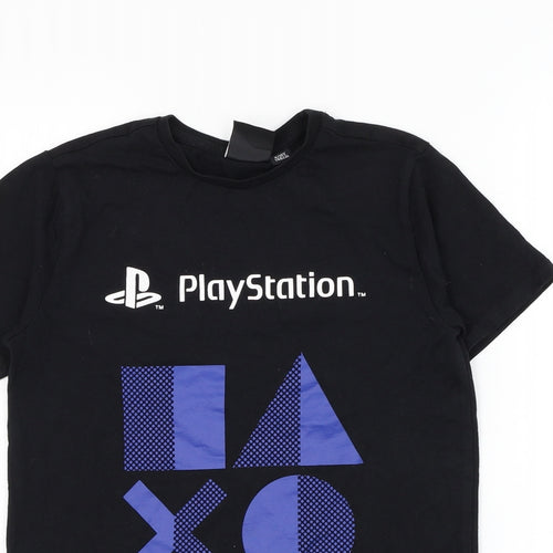 Primark Boys Black Cotton Basic T-Shirt Size 9-10 Years Round Neck Pullover - Playstation