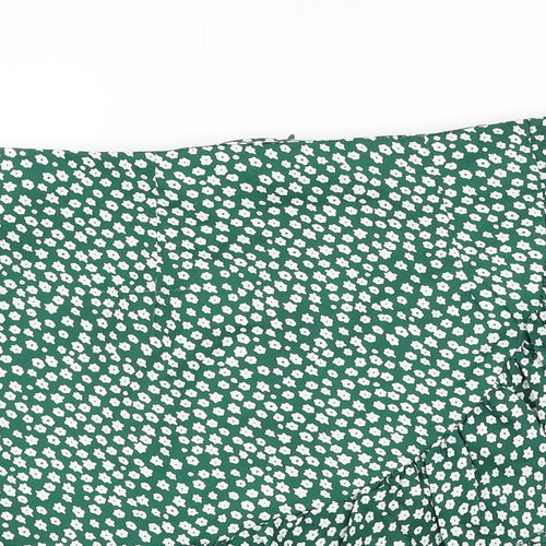 Preworn Womens Green Floral Polyester Skater Skirt Size 30 in Zip