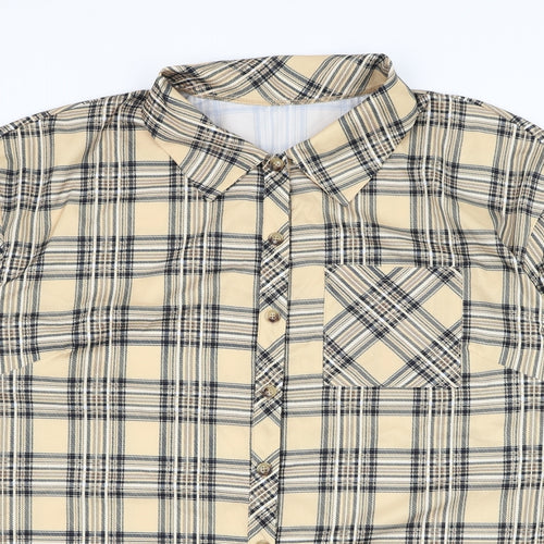 SheIn Womens Brown Plaid Polyester Basic Button-Up Size 3XL Collared