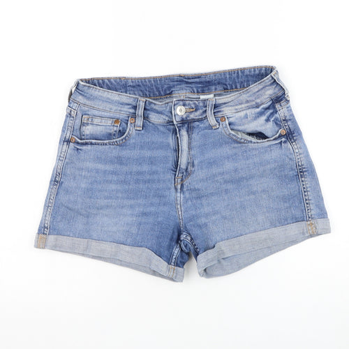 H&M Womens Blue Cotton Mom Shorts Size 10 L4 in Regular Zip