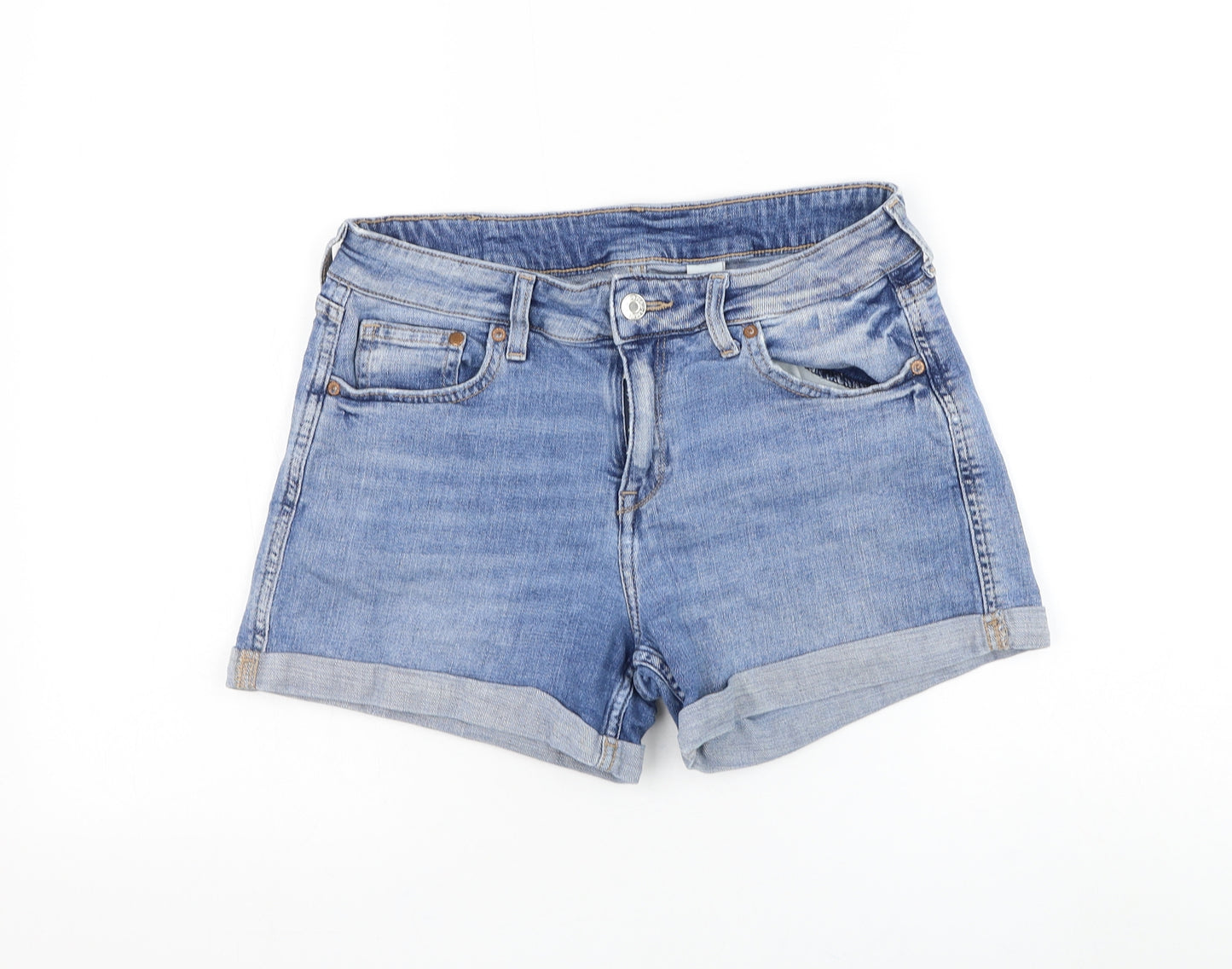 H&M Womens Blue Cotton Mom Shorts Size 10 L4 in Regular Zip