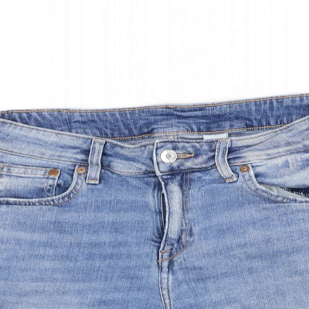 H&M Womens Blue Cotton Mom Shorts Size 10 L4 in Regular Zip