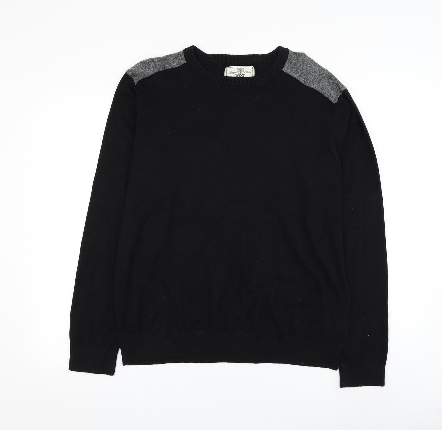 NEXT Mens Black Round Neck Cotton Pullover Jumper Size L