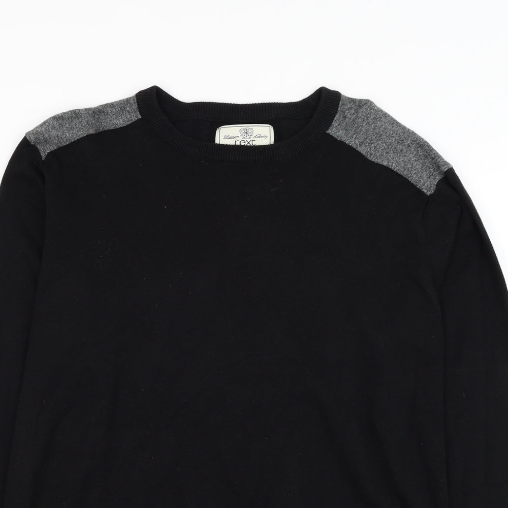 NEXT Mens Black Round Neck Cotton Pullover Jumper Size L