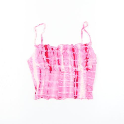 SheIn Womens Pink Polyester Cropped Tank Size XS Square Neck - Tie Dye Lettuce Hem