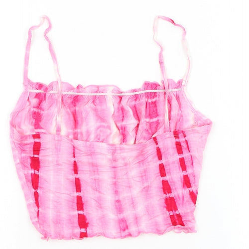SheIn Womens Pink Polyester Cropped Tank Size XS Square Neck - Tie Dye Lettuce Hem