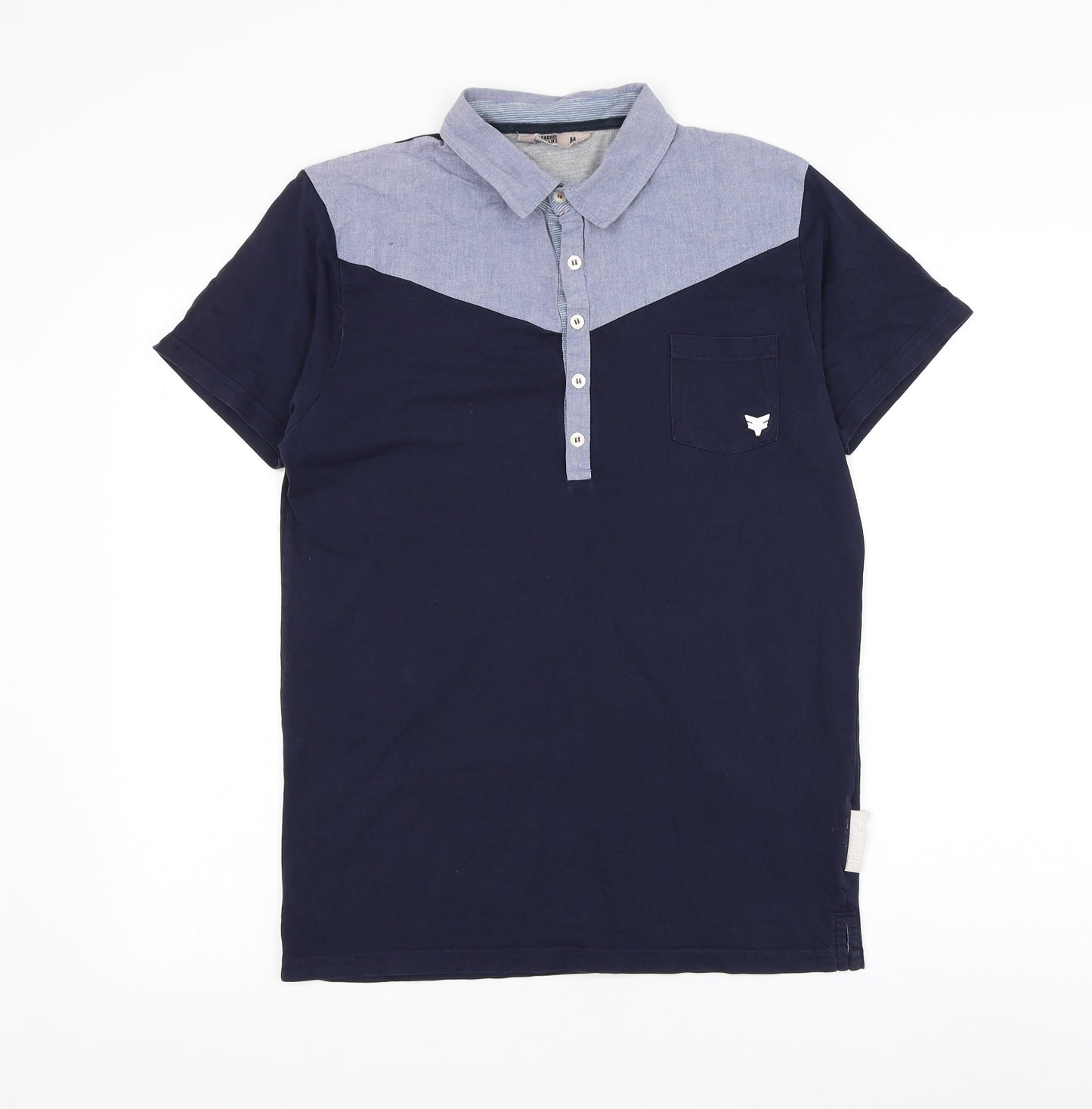 Fabric Of Life Mens Blue Cotton Polo Size M Collared Button