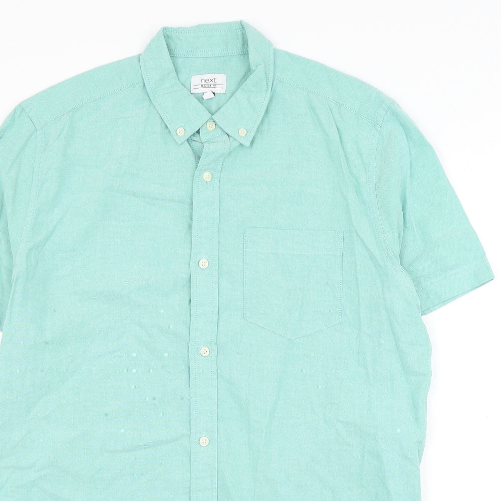 NEXT Mens Green Cotton Button-Up Size M Collared Button