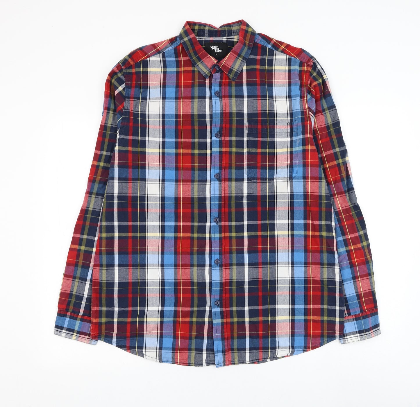 Cedar Wood State Mens Multicoloured Plaid Cotton Button-Up Size L Collared Button