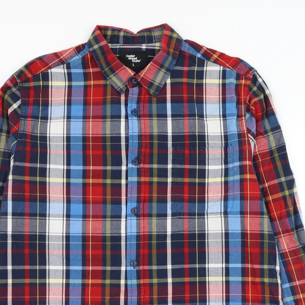 Cedar Wood State Mens Multicoloured Plaid Cotton Button-Up Size L Collared Button