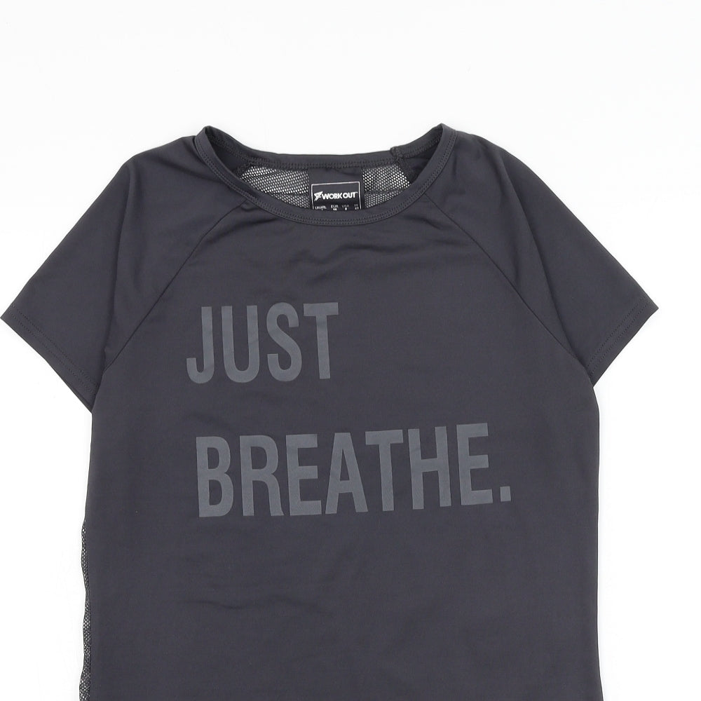 Primark Womens Grey Polyester Basic T-Shirt Size 10 Round Neck Pullover - Just Breath