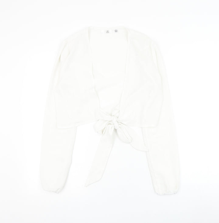 Missguided Womens White Polyester Basic Blouse Size 8 V-Neck