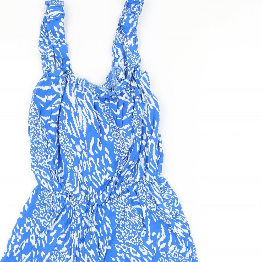 George Womens Blue Animal Print Viscose Playsuit One-Piece Size 8 Pullover