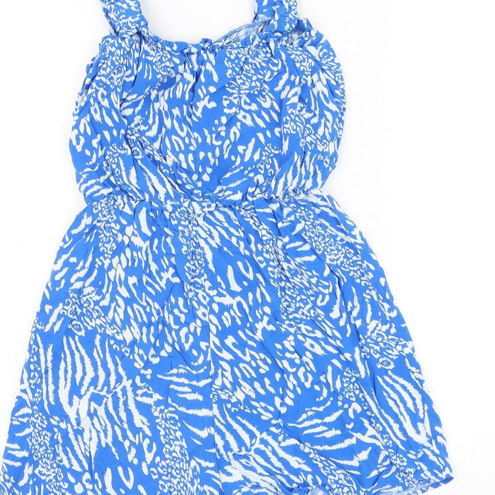 George Womens Blue Animal Print Viscose Playsuit One-Piece Size 8 Pullover