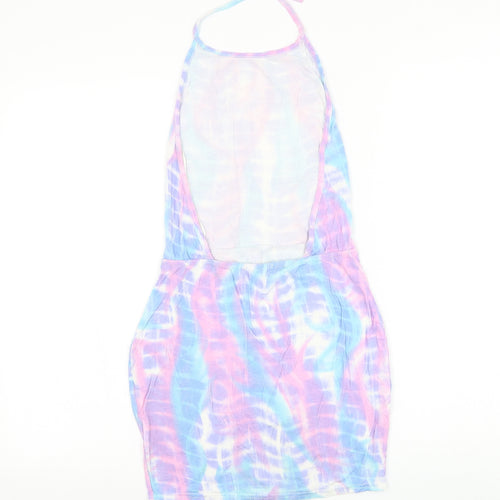 PRETTYLITTLETHING Womens Multicoloured Geometric Viscose Tank Dress Size 6 Halter Tie - Scoop Back