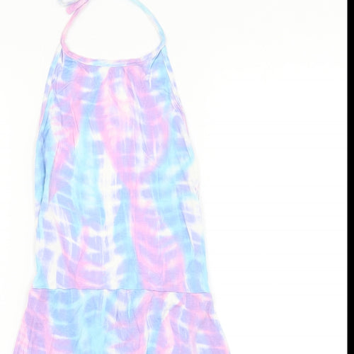 PRETTYLITTLETHING Womens Multicoloured Geometric Viscose Tank Dress Size 6 Halter Tie - Scoop Back