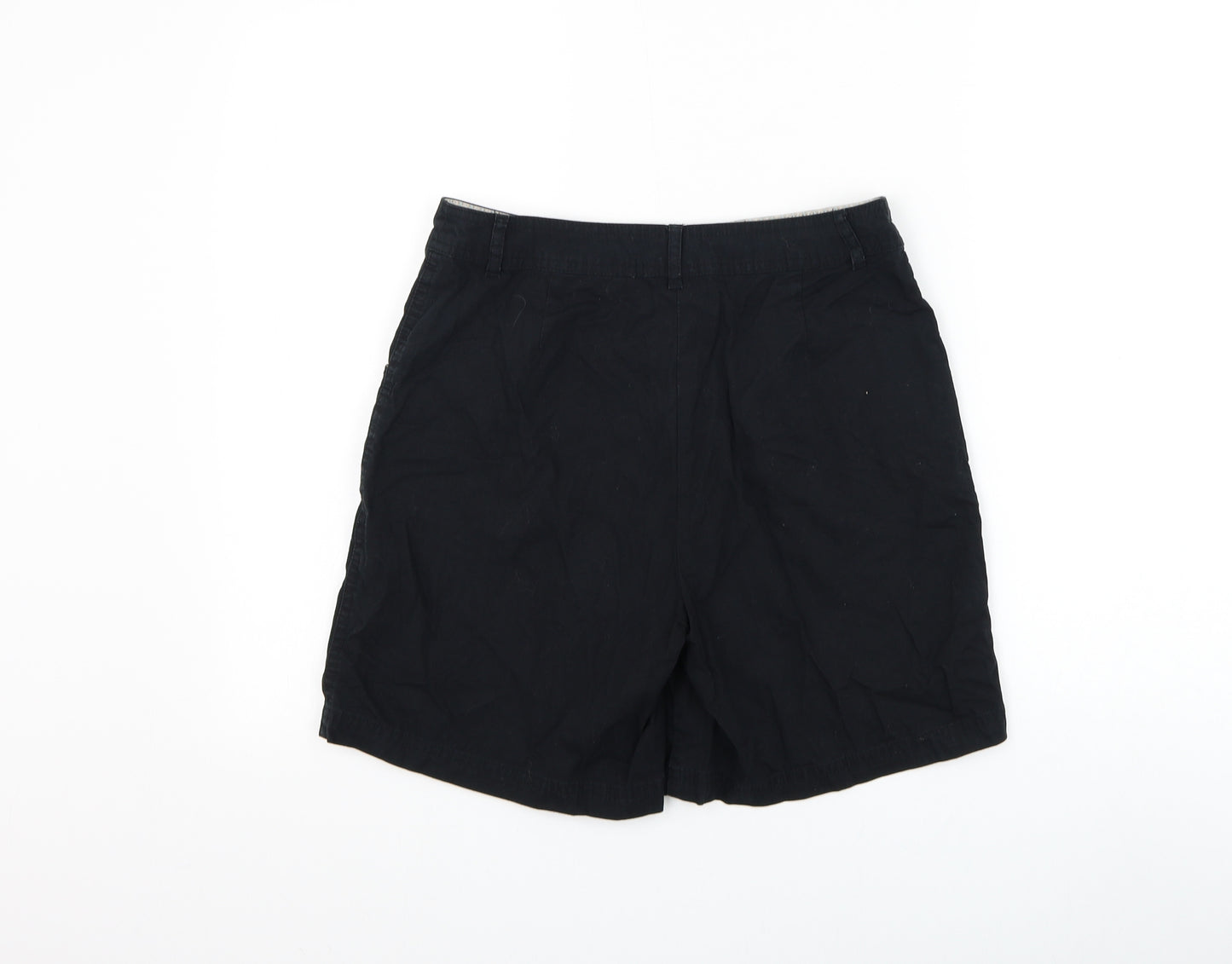 Marks and Spencer Womens Black Cotton Chino Shorts Size 8 L8 in Regular Zip