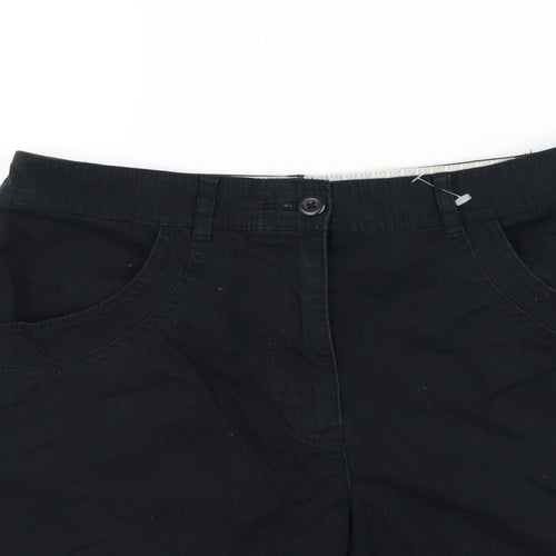Marks and Spencer Womens Black Cotton Chino Shorts Size 8 L8 in Regular Zip