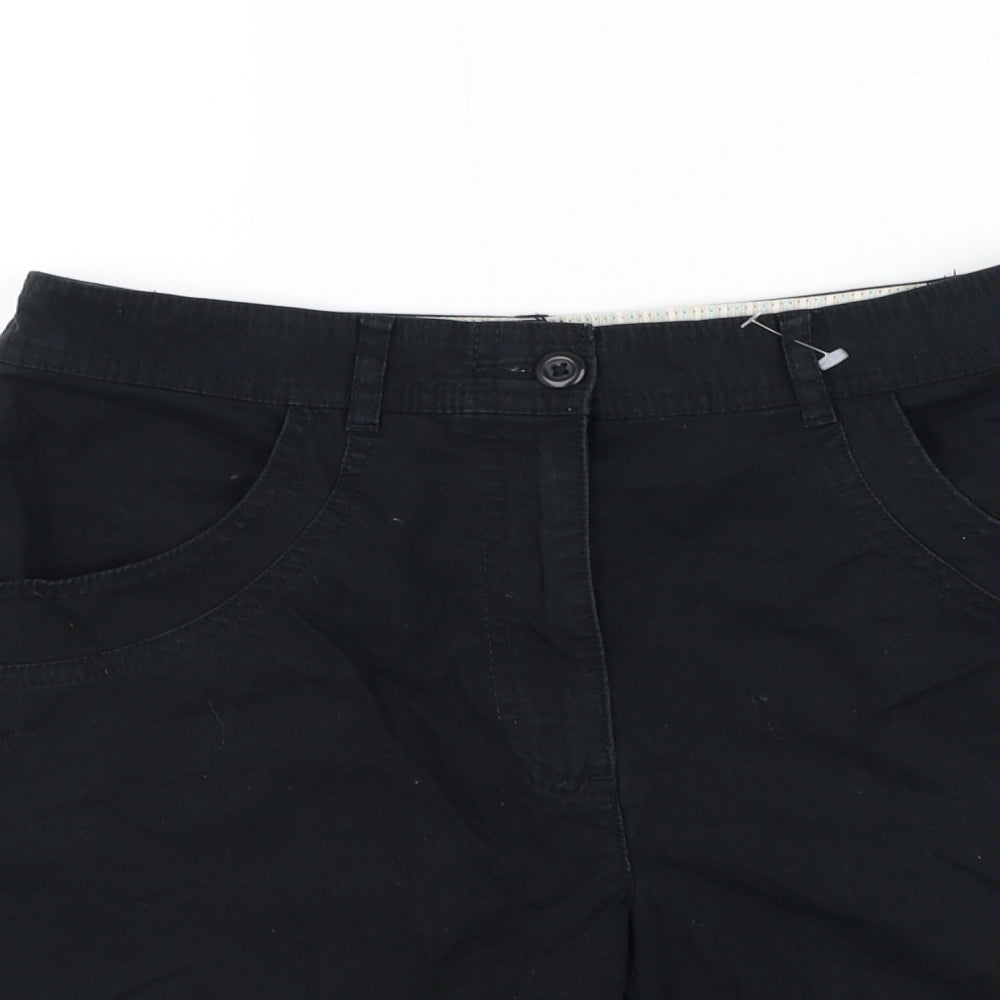 Marks and Spencer Womens Black Cotton Chino Shorts Size 8 L8 in Regular Zip