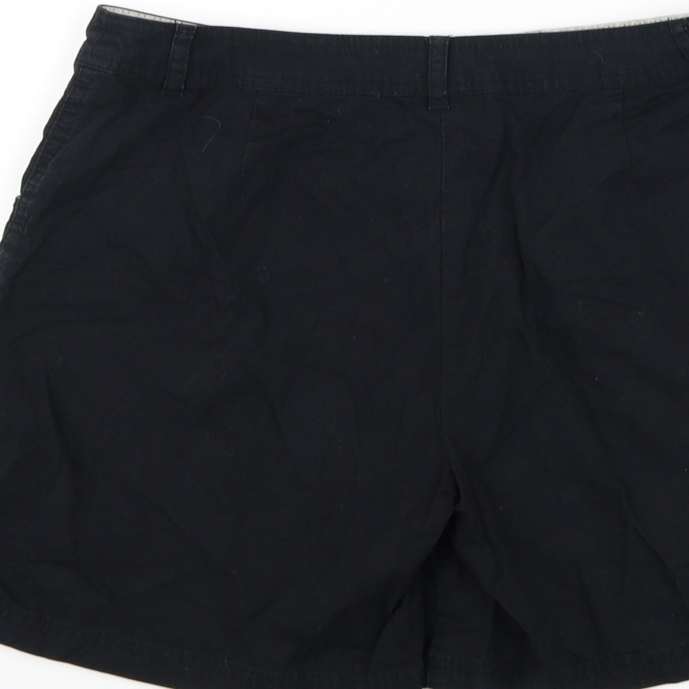 Marks and Spencer Womens Black Cotton Chino Shorts Size 8 L8 in Regular Zip