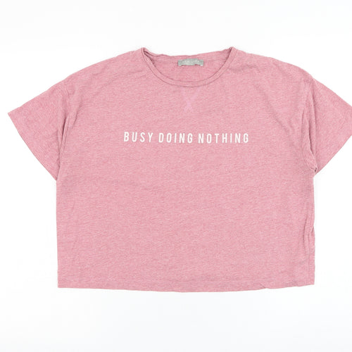 New Look Womens Pink Cotton Cropped T-Shirt Size S Round Neck - Busy Doing Nothing