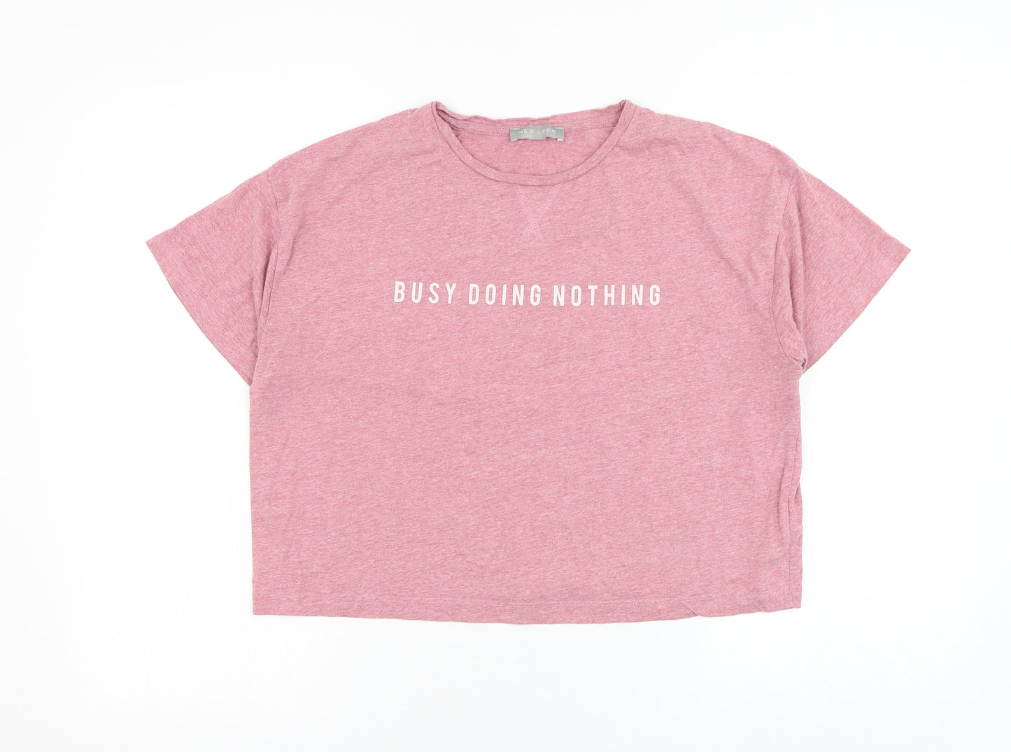 New Look Womens Pink Cotton Cropped T-Shirt Size S Round Neck - Busy Doing Nothing