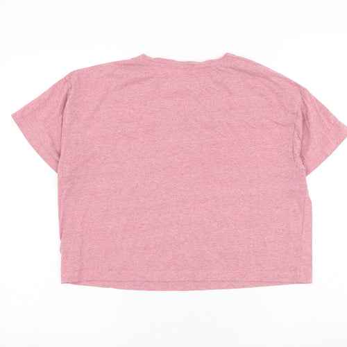 New Look Womens Pink Cotton Cropped T-Shirt Size S Round Neck - Busy Doing Nothing