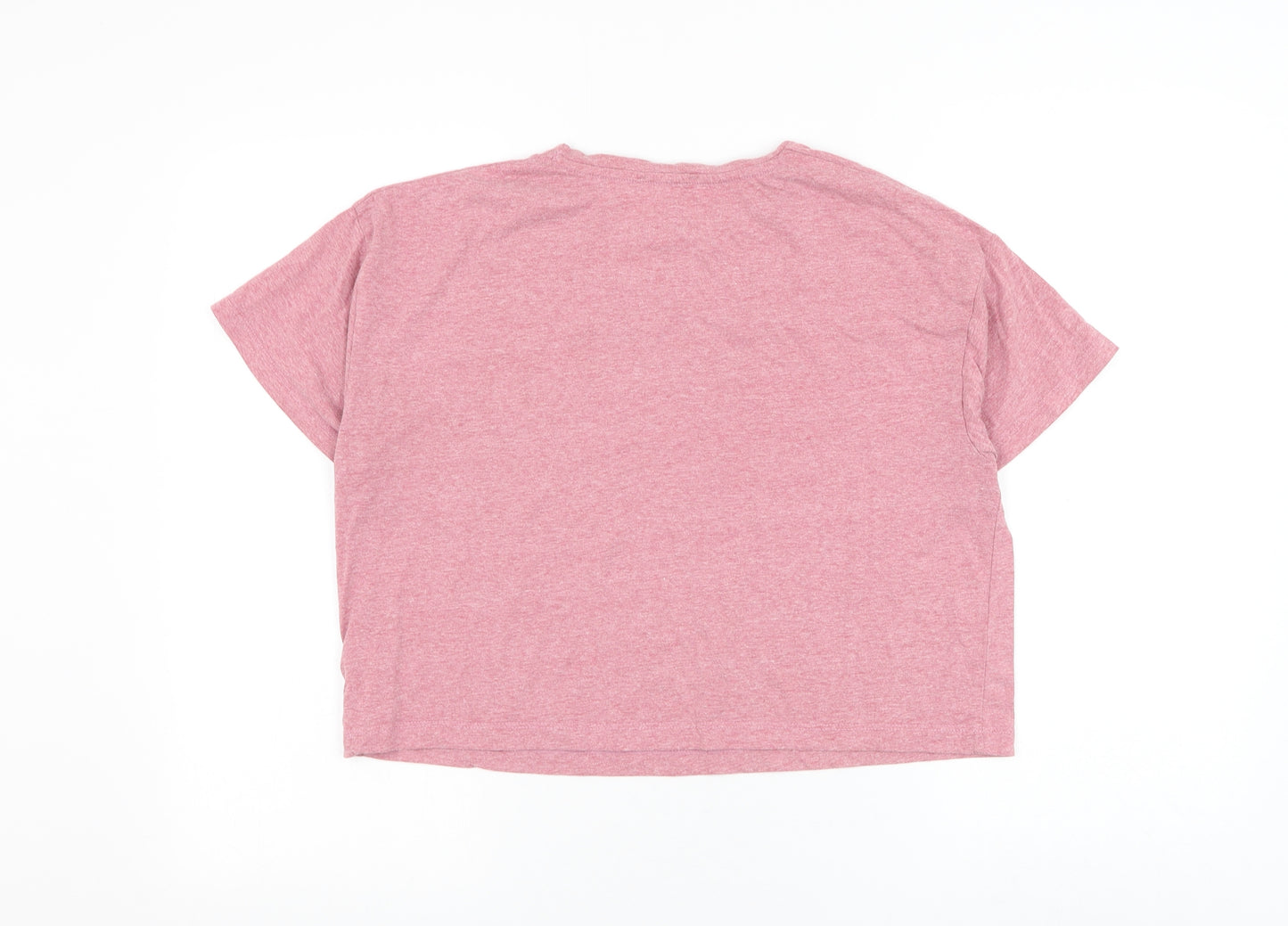 New Look Womens Pink Cotton Cropped T-Shirt Size S Round Neck - Busy Doing Nothing