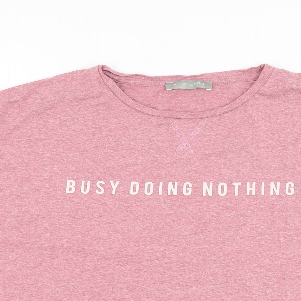New Look Womens Pink Cotton Cropped T-Shirt Size S Round Neck - Busy Doing Nothing
