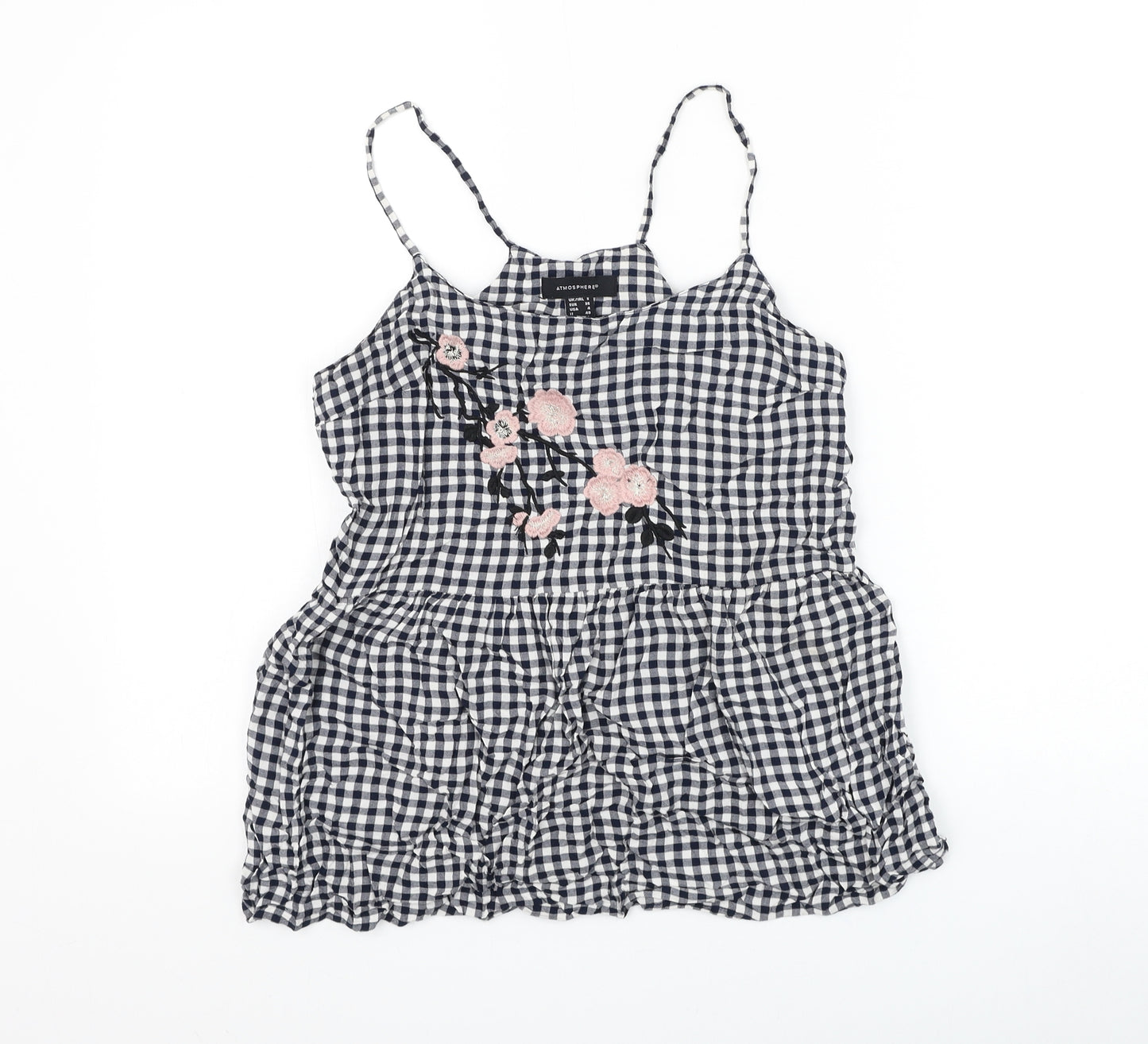 Atmosphere Womens Black Check Viscose Basic Blouse Size 8 Round Neck - Flower