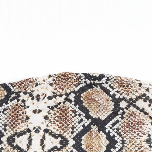 PRETTYLITTLETHING Womens Brown Animal Print Polyester Cropped Tank Size 10 Off the Shoulder - Snake Print