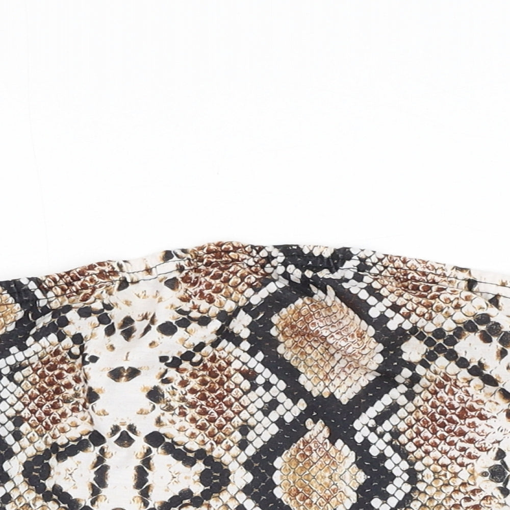 PRETTYLITTLETHING Womens Brown Animal Print Polyester Cropped Tank Size 10 Off the Shoulder - Snake Print