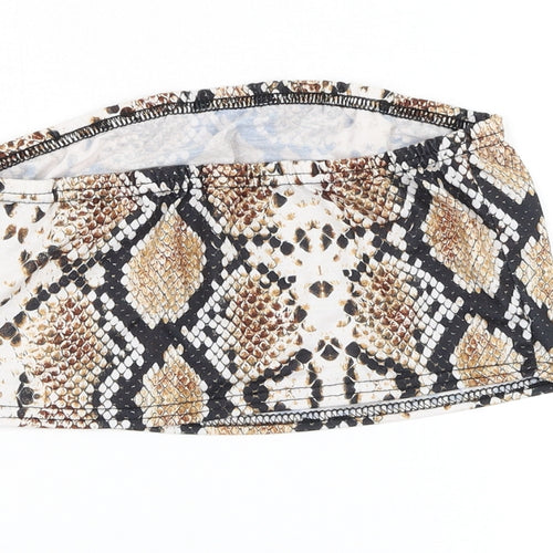 PRETTYLITTLETHING Womens Brown Animal Print Polyester Cropped Tank Size 10 Off the Shoulder - Snake Print