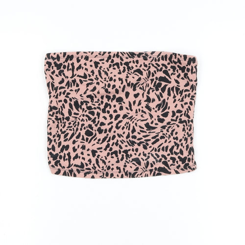 New Look Womens Pink Animal Print Cotton Cropped Tank Size S Off the Shoulder